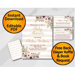 Watercolor Baby Shower Peach Stripe Invitation set Watercolor Baby Shower Peach Stripe Invitation set