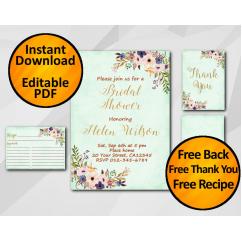 Watercolor Bridal Shower Turquoise Invitation set