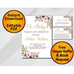 Oh Baby Watercolor Baby Shower Invitation set
