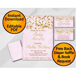 Gold Confetti Baby Shower Fuchsia Invitation set