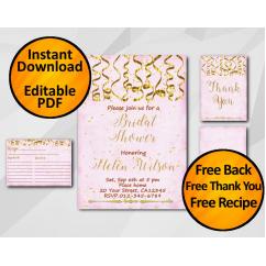 Gold Confetti Bridal Shower Fuchsia Invitation set