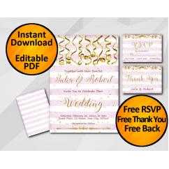 Gold Confetti Wedding Fuchsia Stripe Invitation set Gold Confetti Wedding Fuchsia Stripe Invitation set