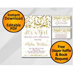 Gold Confetti Its a Girl Baby Shower Invitation set