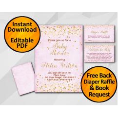 Gold Confetti Baby Shower Fuchsia Invitation set