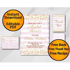 Gold Confetti Bridal Shower Fuchsia Stripe Invitation set