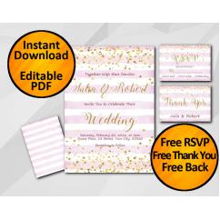 Gold Confetti Wedding Fuchsia Stripe Invitation set Gold Confetti Wedding Fuchsia Stripe Invitation set