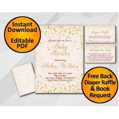 Gold Confetti Baby Shower Peach Invitation set Gold Confetti Baby Shower Peach Invitation set