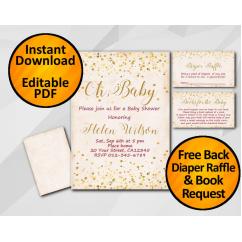 Gold Confetti Oh Baby Baby Shower Peach Invitation set