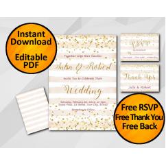 Gold Confetti Wedding Peach Stripe Invitation set Gold Confetti Wedding Peach Stripe Invitation set