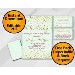 Gold Confetti Oh Baby Baby Shower Turquoise Invitation set