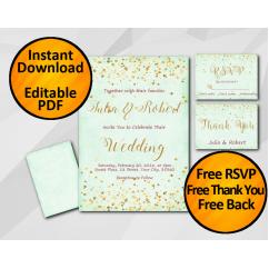 Gold Confetti Wedding Turquoise Invitation set