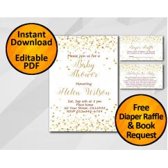 Gold Confetti Baby Shower Invitation set