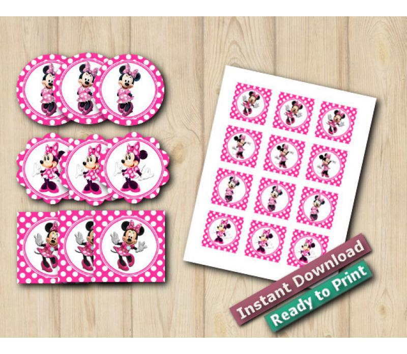 Instant Download Minnie Mouse Stickers 2in Cupcake Toppers Favor s Diy Printables