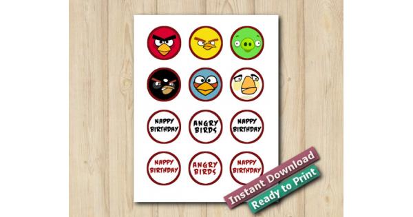 Instant Download Printable Angry Birds Stickers 2in / Cupcake Toppers ...