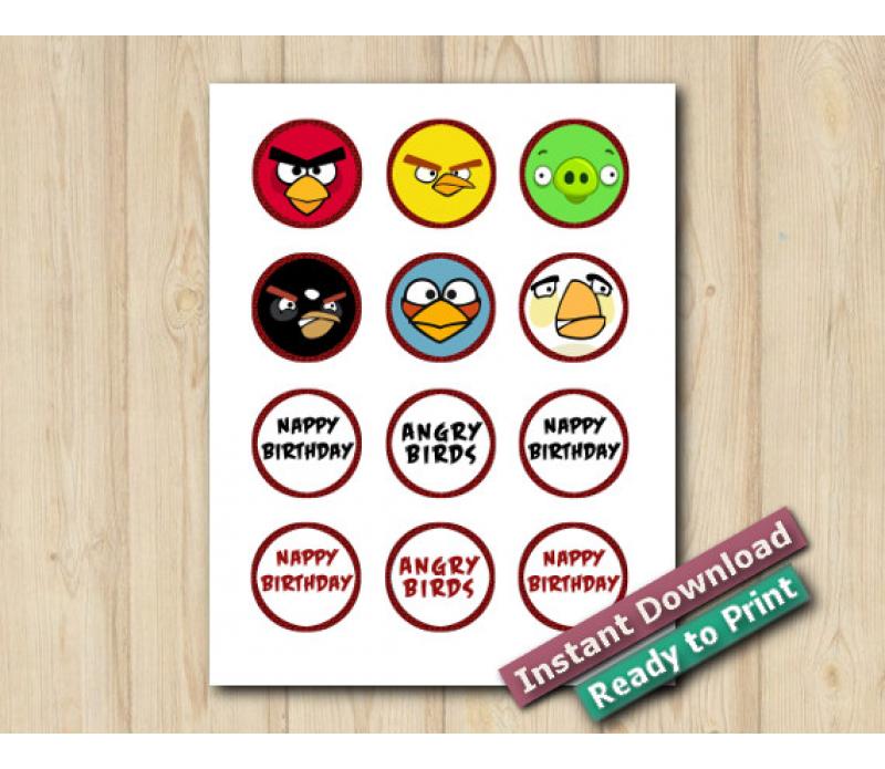 Instant Download Printable Angry Birds Stickers 2in / Cupcake Toppers