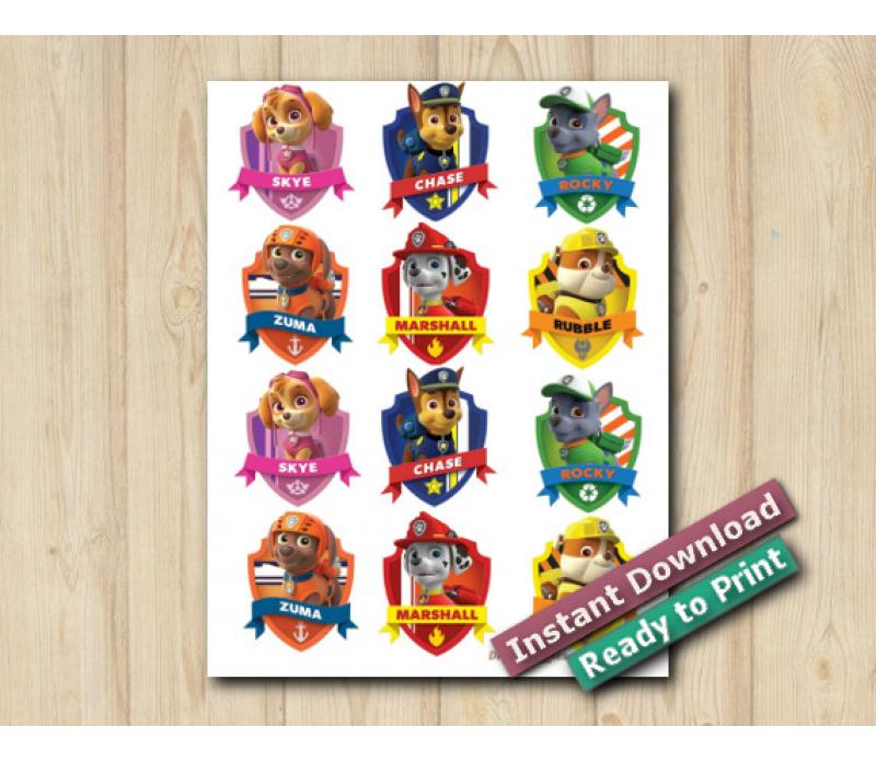 Instant Download Paw Patrol Stickers 2in / Cupcake Toppers / Favor Tags -  DIY Printables