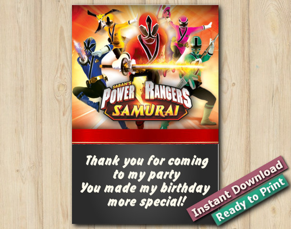Power Rangers Thank You Card 4x6 | Instant Download