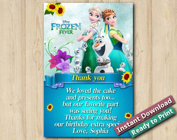 Instant Download Frozen Fever THank You Card 5x7