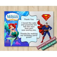 Twin Little Mermaid and Superman Thank you Card 4x6
