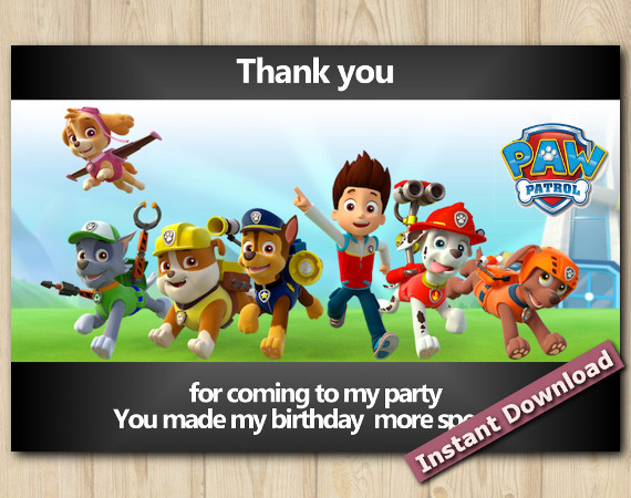Instant Download Paw Patrol Thank You Card 5x7