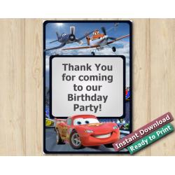 Twin Disney Mcqueen and Planes Thank You Card 4x6