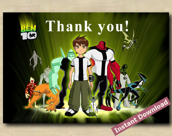 Instant Download Ben10 Thank You Card 4x6