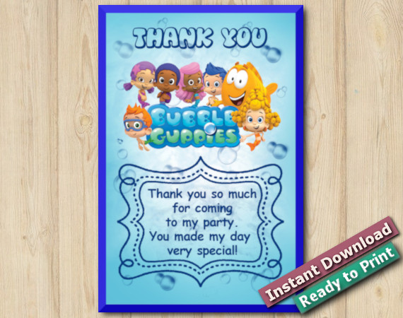 Instant Download Bubble Guppies Thank you Card 5x7