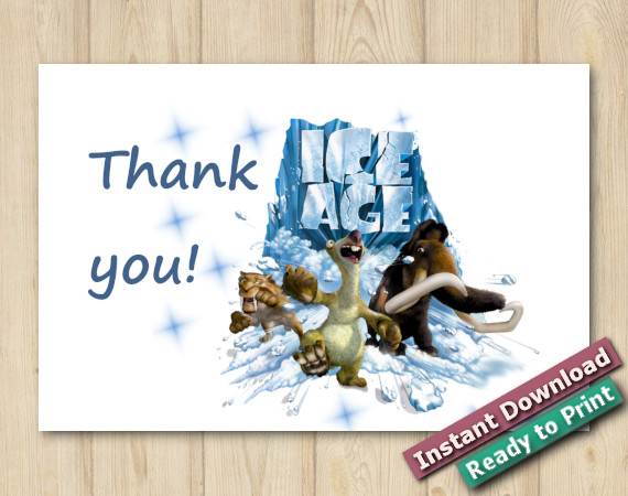 Instant Download Ice Age Thank You Card 5x7