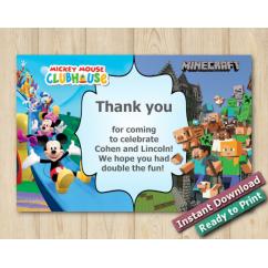 Twin Mickey Mouse and Minecraft Thank you 5x7
