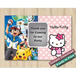 Twin Pokemon and Hello Kitty Thank you 4x6