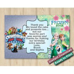 Twin Frozen Fever and Skylanders Thank you Card 4x6