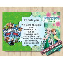 Twin Frozen Fever and Skylanders Thank you Card 5x7