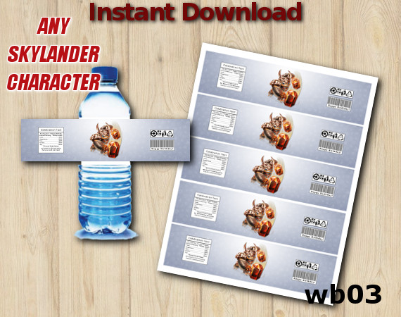 Instant Download Skylanders  Water Bottle Labels