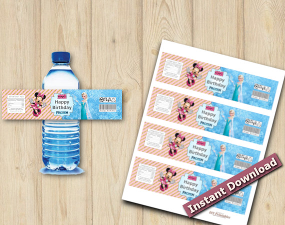Instant Download Twin Minnie Mouse And Frozen Water Bottle Labels