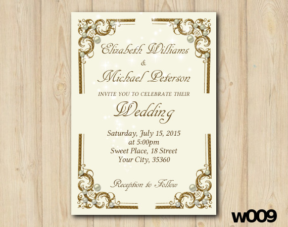 Gold and Pearls Wedding invitation | Personalized Digital Card